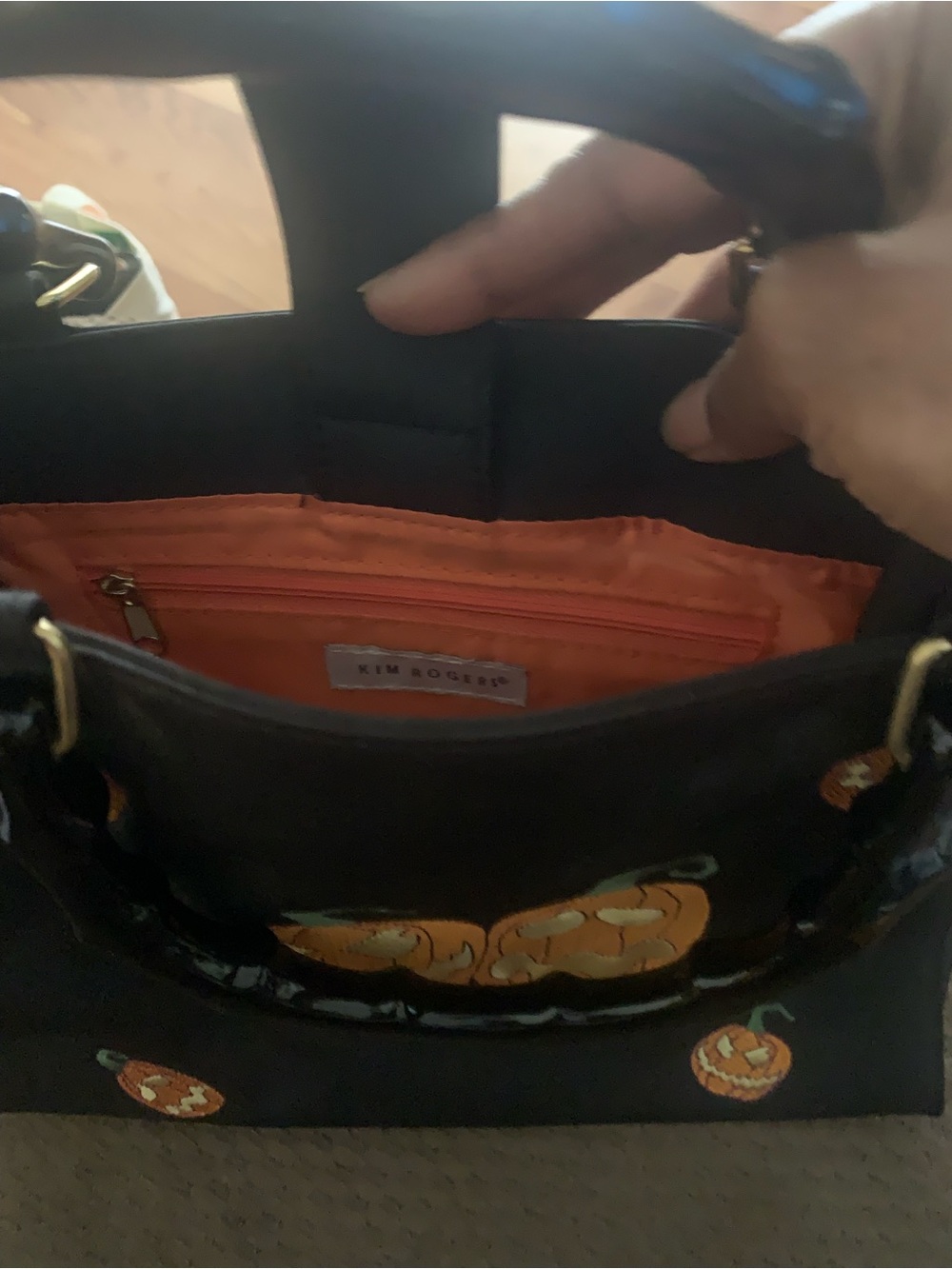 Kim Roger’s Holiday Black Pumpkin Embroidered Tote Bag - Picture 2 of 3